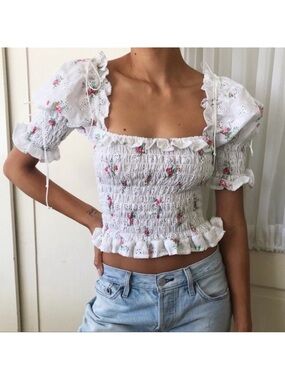 For Love & Lemons Tarte Eyelet Shirred Top